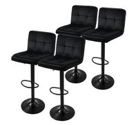 ML-Design Set di 4 Sgabelli da Bar Rivestimento in Velluto Nero Sedia da Bancone Regolabile in Altezza 63-83 cm Girevole a 360° Sgabello Alto da Bistrot Imbottito con Schienale e Poggiapiedi