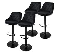 ML-Design Set di 4 Sgabelli da Bar Rivestimento in Velluto Nero Sgabello da Bancone Regolabile in Altezza 62-82 cm Girevole a 360° Sedie Alte Sedia da Bistrot con Schienale e Poggiapiedi