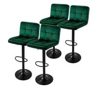 ML-Design Set di 4 Sgabelli da Bar Rivestimento in Velluto Verde Sedia da Bancone Regolabile in Altezza 63-83 cm Girevole a 360° Sgabello Alto da Bistrot Imbottito con Schienale e Poggiapiedi