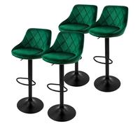 ML-Design Set di 4 Sgabelli da Bar Rivestimento in Velluto Verde Sgabello da Bancone Regolabile in Altezza 62-82 cm Girevole a 360° Sedie Alte Sedia da Bistrot con Schienale e Poggiapiedi