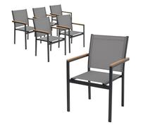 ML-Design Set di 6 Sedie da Giardino Grigio Scuro con Braccioli in Legno Naturale, Poltrone in Textilene Traspirante per Patio e Balcone, Struttura in Alluminio Resistente alle Intemperie per Esterno