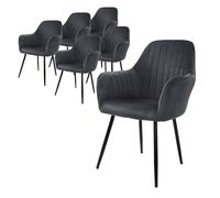 ML-Design Set di 6 Sedie da Pranzo con Schienale e Braccioli Grigio Sedia da Cucina con Rivestimento in Velluto Poltroncina Imbottita con Gambe in Metallo Sedie Ergonomiche Poltrona Poltroncine