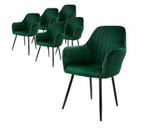 ML-Design Set di 6 Sedie da Pranzo con Schienale e Braccioli Verde Sedia da Cucina con Rivestimento in Velluto Poltroncina Imbottita con Gambe in Metallo Sedie Ergonomiche Poltrona Poltroncine