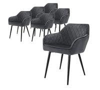 ML-Design Set di 6 Sedie da Sala da Pranzo con Braccioli e Schienale Rivestimento in Velluto Antracite Sedia da Cucina Imbottita con Gambe in Acciaio Poltrona per Soggiorno Salotto Design Elegante