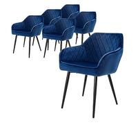 ML-Design Set di 6 Sedie da Sala da Pranzo con Braccioli e Schienale Rivestimento in Velluto Blu Sedia da Cucina Imbottita con Gambe in Acciaio Poltrona per Soggiorno Salotto Design Elegante