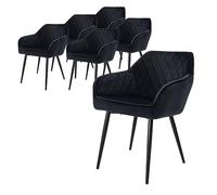 ML-Design Set di 6 Sedie da Sala da Pranzo con Braccioli e Schienale Rivestimento in Velluto Nero Sedia da Cucina Imbottita con Gambe in Acciaio Poltrona per Soggiorno Salotto Design Elegante