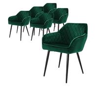 ML-Design Set di 6 Sedie da Sala da Pranzo con Braccioli e Schienale Rivestimento in Velluto Verde Sedia da Cucina Imbottita con Gambe in Acciaio Poltrona per Soggiorno Salotto Design Elegante
