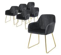 ML-Design Set di 6 Sedie per Sala da Pranzo in Velluto Grigio Sedia da Soggiorno con Schienale e Braccioli Sedia da Cucina con Gambe Dorate Poltroncine con Struttura in Metallo Poltrona Ergonomica
