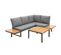 ML-Design Set Mobili da Giardino Grigio Effetto Legno 3 Pezzi con Tavolino e Cuscini, Divano Angolare per Terrazza e Balcone, Sedute Combinabili Resistenti alle Intemperie, Arredo Lounge Esterno