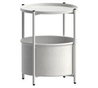 ML-Design Tavolino da Caffè Salotto con Vassoio Rimovibile e Cesto Portaoggetti Spazio per Stoccaggio in Tessuto Rotondo Bianco 45,5 x 52,5 cm Comodino in Stile Nordico per Soggiorno Camera da Letto