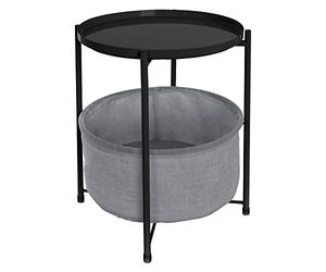 ML-Design Tavolino da Caffè Salotto con Vassoio Rimovibile e Cesto Portaoggetti Spazio per Stoccaggio in Tessuto Rotondo Nero 45,5 x 52,5 cm Comodino in Stile Nordico per Soggiorno Camera da Letto