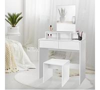 ML-Design Tavolino da Trucco con con Sgabello Specchio e 2 Cassetti 3 Scomparti Aperti 80 x 40 x 140 cm Bianco Moderno Tavolino Cosmetico Cassettiera per Donne e Ragazze Postazione Toeletta