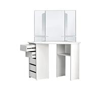 ML-Design Tavolo Cosmetico ad Angolo Bianco da Trucco con 3 Specchi 5 Cassetti e 3 Scomparti 110 x 141,5 x 54 cm Tavolino da Toelette per Donne e Ragazze Spogliatoio in Legno MDF