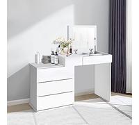 ML-Design Tavolo Cosmetico da Toilette Bianco con Specchio Pieghevole 4 Cassetti e 4 Scomparti 117,5 x 78 x 45 cm Tavolino Toelette Make-up in Legno MDF per Signore e Ragazze