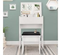 ML-Design Tavolo Mobile da Toeletta Specchio Ribaltabile Postazione Trucco Make-Up 60 x 40 x 122 cm Organizzatore Cosmetici Specchiera Portaoggetti con Sgabello Imbottito Design Moderno Bianco