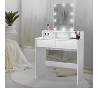 ML-Design Toeletta Tavolo Postazione da Trucco con Specchio a Luci LED Rettangolare e 2 Cassetti 80 x 40 x 140 cm Bianco Design Moderno con 3 Scomparti Aperti Portaoggetti Specchiera per Cosmetici