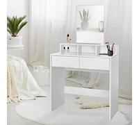 ML-Design Toeletta Tavolo Postazione da Trucco con Specchio Rettangolare e 2 Cassetti 80 x 40 x 140 cm Bianco Design Moderno con 3 Scomparti Aperti Portaoggetti Specchiera per Cosmetici Organizzatore