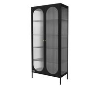 ML-Design Vetrina 80x175x40 cm Nera - Armadio Alto con 5 Ripiani e 2 Ante - Mobile in Acciaio con Maniglie Oro Rosa Credenza Stile Industriale per Soggiorno Libreria Archivio Ufficio