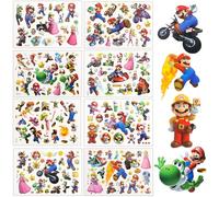 MLAWST-1 Super Mario Tattoo Set per bambini - 8 fogli impermeabili per ragazze ragazzi - regalo di compleanno per bambini
