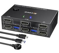 MLEEDA USB 3.0 HDMI Switch KVM 2 PC 2 Monitor 4K@60Hz 2K@144Hz, Emulatore EDID, Dual Monitor KVM Switch 2 PC Condividi 2 Monitor e 4 Porte USB 3.0, Telecomando Cablato e Cavi Inclusi