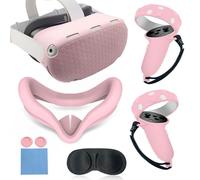 MLemonVR Set di cover in silicone compatibili con accessori Oculus/Meta Quest 2, include impugnature per controller e copertura per il viso, copertura per guscio, copriobiettivo, per Quest 2_Pink