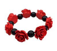 MLEPUS Braccialetti con fiori di rosa per le donne vintage elastico finto corallo perline rosso e nero braccialetto gioielli moda braccialetto madre anniversario regalo gioielli di Natale