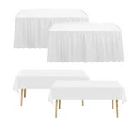 MLETULIPS 4 tovaglie in plastica antimacchia, 137,2 x 274,3 cm, confezione multipla da 426,7 x 73,7 cm, usa e getta, per matrimoni, compleanni, feste di Pasqua (bianco)