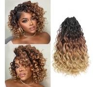 MLETULIPS Confezione da 8 di extension per capelli pre-ritorti in stile ocean wave, con ciocche corte e onde profonde, sintetiche, adatte per intrecci a uncinetto, da donna (1B/30/27#, 25,4 cm)