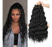 MLETULIPS Curly Crochet Braiding Hair Extensions Deep Wave Braiding Hair Ocean Wave Crochet Hair Soft Synthetic Bohemian Curly Water Wave Crochet Braids for Women (1B#, 20 inch/6 pack)