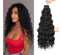 MLETULIPS Curly Crochet Braiding Hair Extensions Deep Wave Braiding Hair Ocean Wave Crochet Hair Soft Synthetic Bohemian Curly Water Wave Crochet Braids for Women (1B#, 20 inch/3 pack)