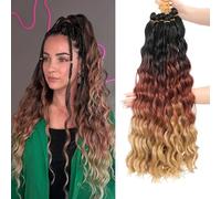 MLETULIPS Curly Crochet Braiding Hair Extensions Deep Wave Braiding Hair Ocean Wave Crochet Hair synthétiques doux Style bohème Curly Water Wave Crochet Braids Pour femme (1B/30/27#, 20 inch/6 pack)