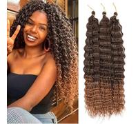 MLETULIPS Ocean Wave Crochet Hair Extensions Deep Wave Braiding Crochet Hair Soft Synthetic Curly Braiding Crochet Hair for Black Women (22 inch (pack of 3）, T4/30#)