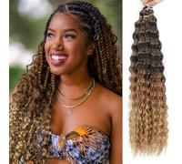 MLETULIPS Ocean Wave Crochet Hair Extensions Deep Wave Braiding Crochet Hair Soft Synthetic Curly Braiding Crochet Hair for Black Women (22 inch (pack of 3）, 1B/30/27#)