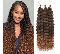 MLETULIPS Ocean Wave Crochet Hair Extensions Deep Wave Braiding Crochet Hair Soft Synthetic Curly Braiding Crochet Hair for Black Women (18 inch (pack of 3）, T4/30#)