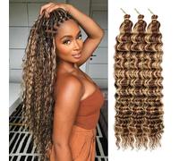 MLETULIPS Ocean Wave - Extension di capelli ondulati all'uncinetto, capelli sintetici morbidi, ricci all'uncinetto, per donne nere (P33/27#, 45,7 cm, confezione da 3)