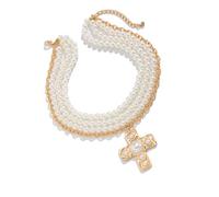 [Mllepjdh] Collana da donna con perle a croce in oro multiuso e maniglie di accesso per gioielli impilati per girocollo