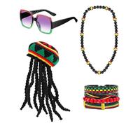 Mllepjdh Juneteenth Jamaica gioielli africani occhiali da sole bracciale perle occhiali da sole corone di fiori collana Rastafari donna, Taglia unica