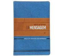 MLLOPO Biblia de Estudo a Mensagem Cp de Luxo Azul e Bege C Índice
