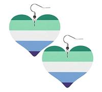 Mlm Pride Flag Gay Man Pride Orecchini in pelle per le donne Ciondola l'orecchino a goccia Ciondolo a cuore con gancio Regali per ragazza adulta