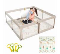 Mloong 150x150x68cm Box Bambini con Materassino, Recinto per Bambini, Box Neonato con Morbida Imbottitura, Recinto Neonato con Rete Traspirante Sui Quattro Lati e Ventose