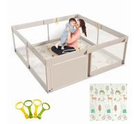 Mloong Recinto per Bambini, 150x150x68cm con Materassino, Box Neonato con Morbida Imbottitura, con Rete Traspirante Sui Quattro Lati e Ventose