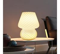 MLOQI Lampada da Tavolo a Fungo per Soggiorno Luci da letto Lampada del Comodino in Vetro con una Lampadina a 3 colori, Luce Notturna (Bianco)