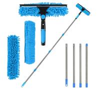 MLOQI Set di estrattori telescopici per lavavetri, lavavetri, asta telescopica 2 in 1, per la pulizia di finestre per interni ed esterni, in vetro per auto (blu)