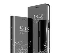 MLOTECH Compatibile con Oppo Find x3 Lite Custodia + Vetro Temperato Pellicola Protettiva Flip Clear View Traslucido Specchio Cover Standing 360°Cover Antiurto Smart Cover Bumper Nero