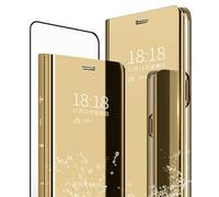 MLOTECH Cover Huawei P20 PRO, Custodia + Vetro temperato Flip Traslucido Clear View Specchio Standing Cover Anti Shock Placcatura Smart Cover Protezione d'oro