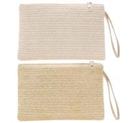 MLPKOI 2 Pezzi Pochette Donna Paglia, Borsa da spiaggia estiva, Piccola Borsa Tessuta con Cerniera, da Mare e Polso per Donne e Ragazze