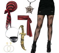 MLPKOI 7 Pezzi Costume Pirata Uomo, Pirata Accessori, Bandana Cappello Donna, Benda Piratas Occhio, Orecchini, Accessori Piratas Capelli, Ragazzo di Giochi di Ruolo, per Carnevale Feste Cosplay