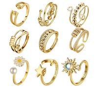 MLPKOI 9 Anello Antistress per Donna, Anelli Spinner Con Perline, Impilabili Anelli Antistress, Regolabile Aperto Fidget Ring, Anellos Aperto Regolabile per Ragazze Adolescenti, Donna di Ansia