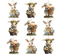 MLPKOI 9 Pezzi Decorazioni Pasquali a Forma di Coniglietto, Decorazioni Pasqua Appendere in Acrilico 2D Vivido Ciondolo Con Coniglietto Carino e Divertente, Ornamento per Feste, Casa, Interni ed Este
