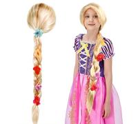 MLPKOI Parrucca Rapunzel Bambina, Parrucca da Principessa Rapunzel per Bambini, Cerchietti Per Capelli da Principessa, Treccia Con Capelli Lunghi, Per Fiabe, Carnevale, Feste a Tema, Giochi di Ruolo